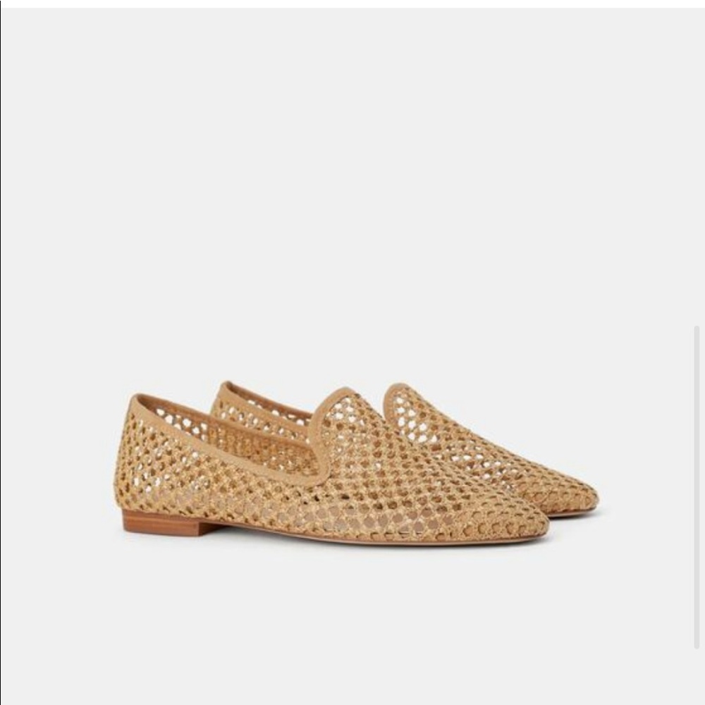Zara Woven Raffia Loafers in Natural Tan